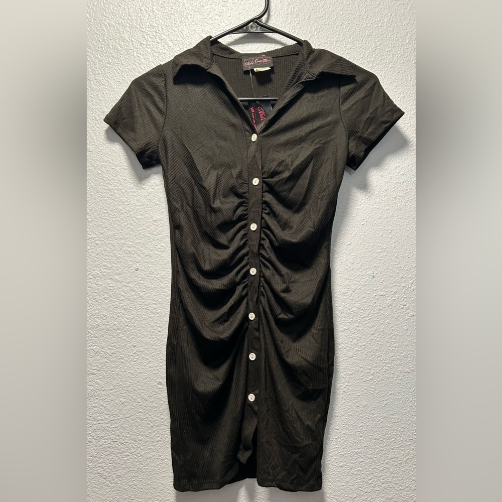 NWT Black Button-Down Ruched Top
